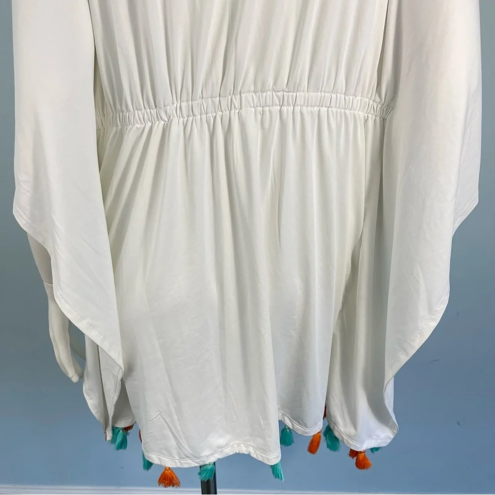 Cabana Life Cayman Kaftan Tunic Swim Cover‎ Up Size S /M White Embroidered